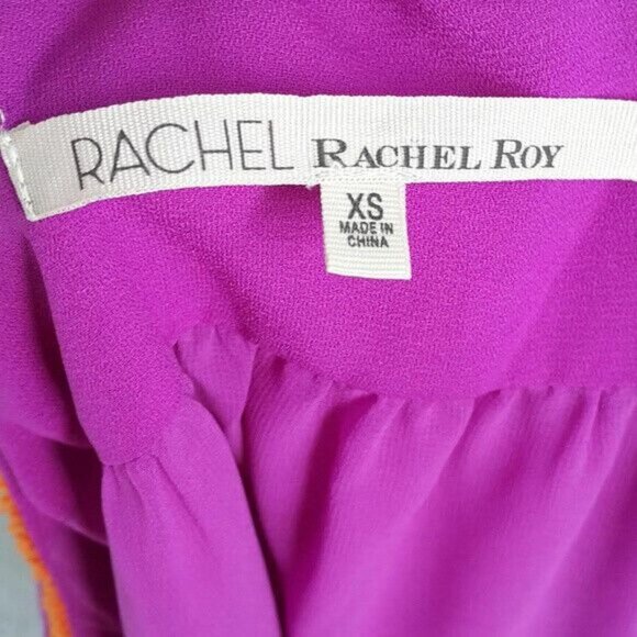 2/$15 Rachel Roy Sleeveless Tank Top Purple Orange XS Fringe Crepe Scoop Tiered - Picture 4 of 5